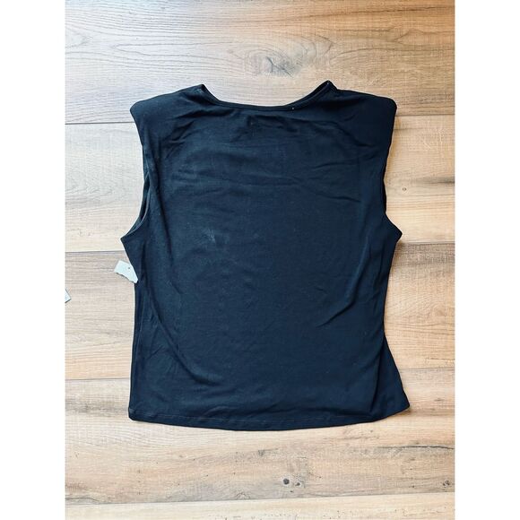 4th & Reckless Tank Sleeveless Top Size 8 Black Stretchy Women's Padded Shoulder - Picture 2 of 5